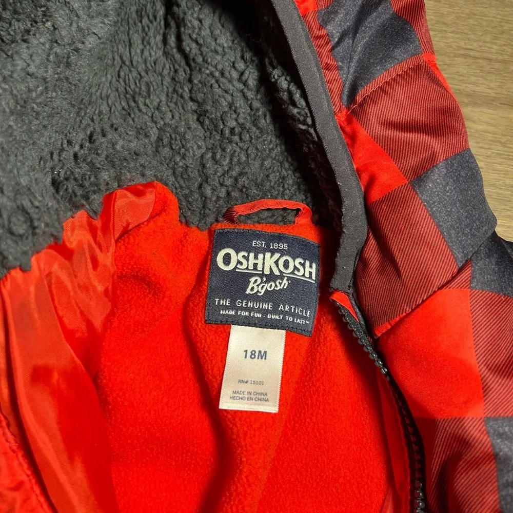 OSHKOSH B’gosh Red and Black Checkered baby Snowsuit 18 months